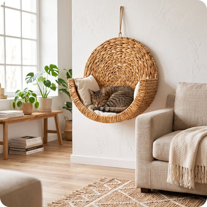 CatNest hanging in a boho living room reading nook