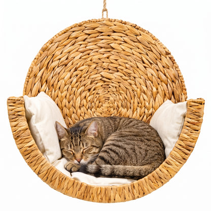 CatNest handwoven wicker hanging cat bed studio photo